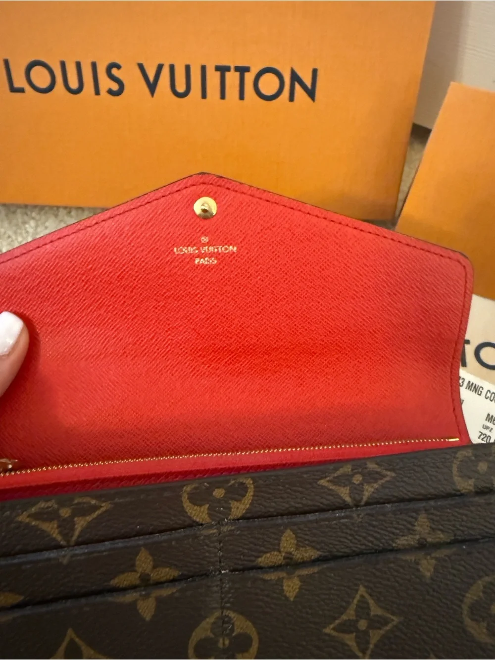 Louis Vuitton Monogram Sarah Wallet Brown/Red Interior Clutch Style
